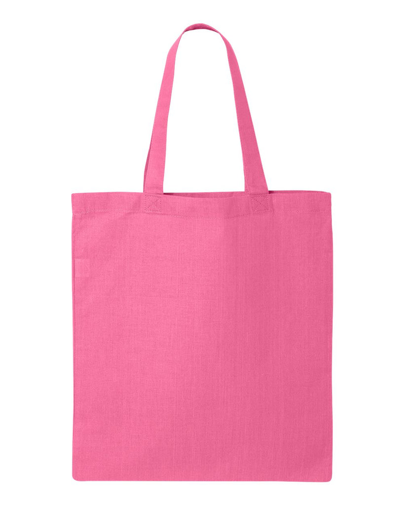 Custom printed Q-Tees economical cotton tote bag in various colors, perfect for events, businesses, and giveaways in the DMV area