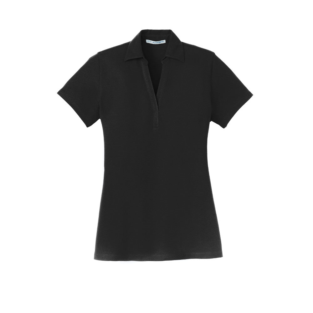 Product Description  Same Silk Touch softness. Same wrinkle and shrink resistance. A novel neckline option for a feminine look.  5-ounce, 65/35 poly/cotton pique Self-fabric collar Y-neck placket Open hem sleeves